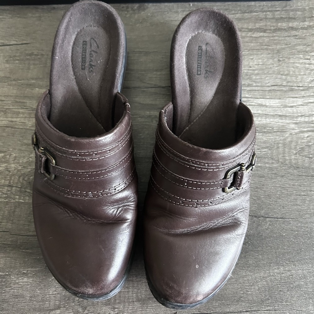 Clarks Collection Shoes Womens Size 8.5M Leather Mule Slip On Comfort Loafer